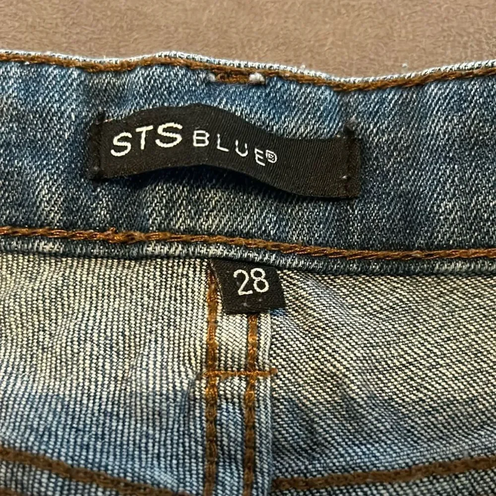 STS Blu Distressed Blue Jean Shorts with Pom-Pom Trim - Picture 2 of 12